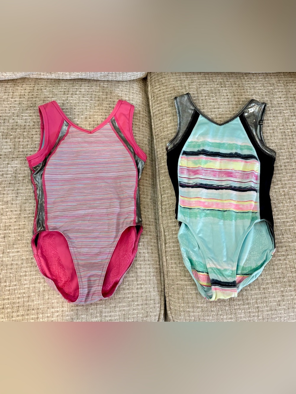 Ivivva Girls Pink and Multi Striped One-Piece bodysuits (2 in Lot)